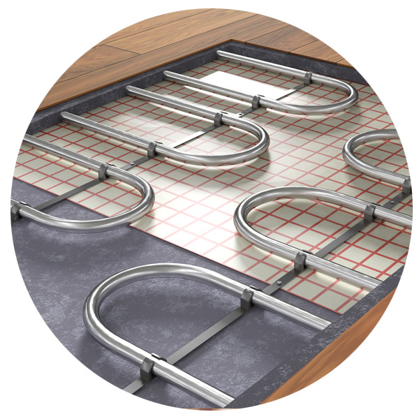 exposed underfloor heating pipes